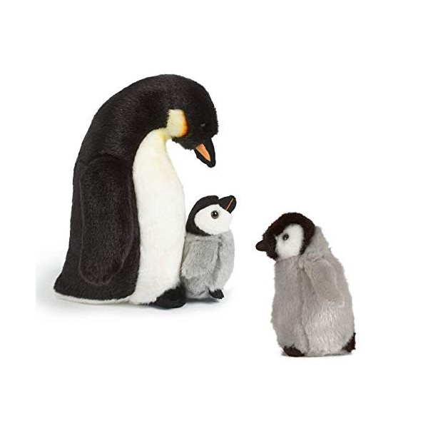 Living Nature Paquet Cadeau Peluche - Pingouin Empereur en Peluche 27cm & Poussin 17cm 