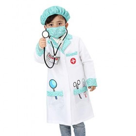Rabtero Vêtements de docteur pour enfants, manteau blanc de laboratoire avec chapeau, docteur habillé pour les enfants de 4-6