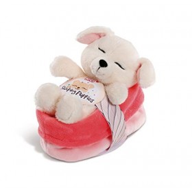 NICI- Chien en Peluche dans Un Panier Rouge-Rose 12cm, 45370