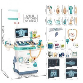 Jouet médical, 26 accessoires Docteur Toy Set pour garçons et filles Mobile Cart avec lumières