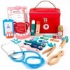 Malette Docteur Enfant Médecin Jouet en Bois Jeu de Rôle avec Stéthoscope, Thermomètre, Dentiste, Seringue, Jouet dImitation