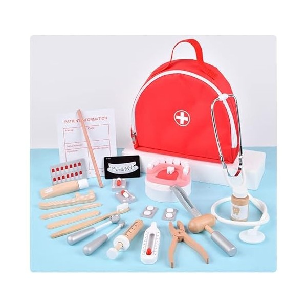 DecoBay Kit de médecin en bois durable pour enfants 33 pièces - Jouet médical pour garçons et filles à partir de 3 ans sac r