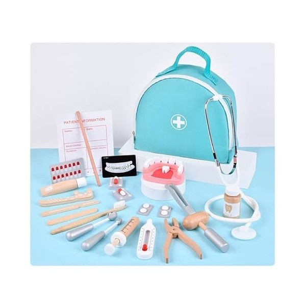 DecoBay Kit de médecin en bois durable pour enfants 33 pièces - Jouet médical pour garçons et filles à partir de 3 ans sac r