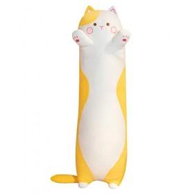 Qtinghua Jouet en peluche en forme de chat long de dessin animé - Cadeau danniversaire pour enfants et petite amie jaune, 1