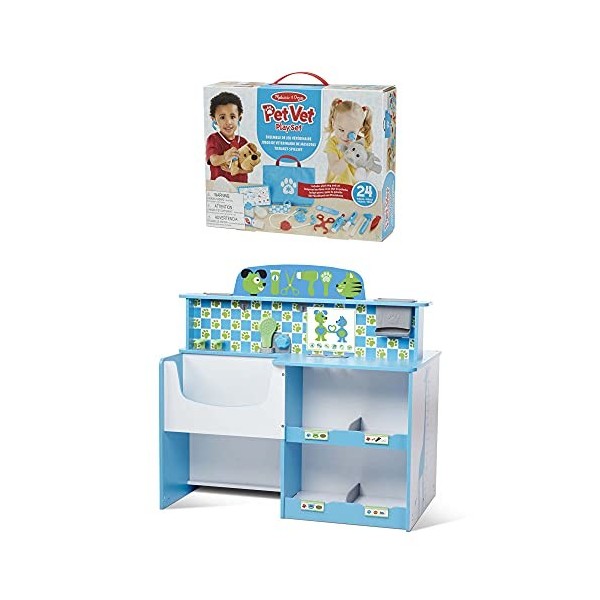 Melissa & Doug- Cabinet vétérinaire Complet: Espace toilettage, radiographie et Table dexamination, 41700, Multicolore+18520