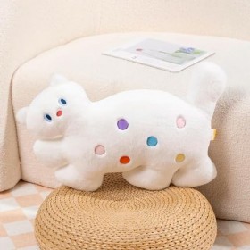 EacTEL Coussin de Chat coloré à Pois décoration en Peluche Dessin animé Animal en Peluche canapé garçon Fille Cadeau d’Annive