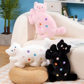 EacTEL Coussin de Chat coloré à Pois décoration en Peluche Dessin animé Animal en Peluche canapé garçon Fille Cadeau d’Annive