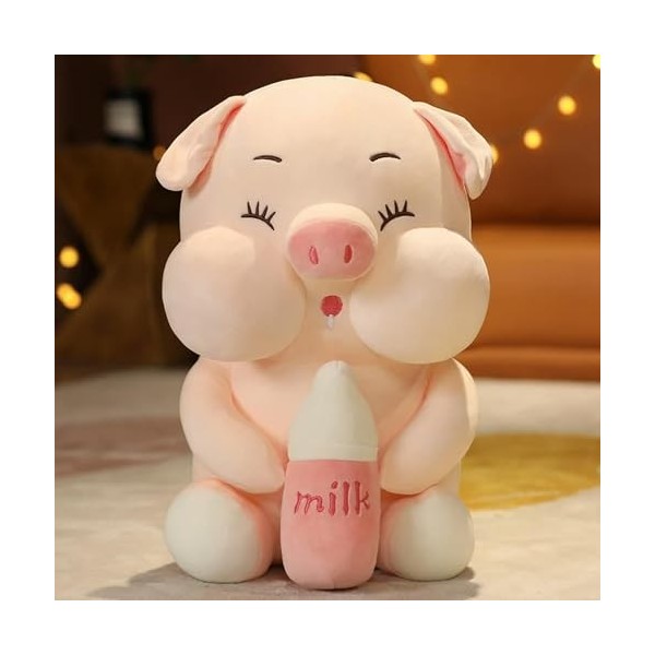 EacTEL Bouteille de Lait Cochon Peluche Jouet en Duvet Coton Peluche poupée Cadeau d’Anniversaire Oreiller décoration poupée 