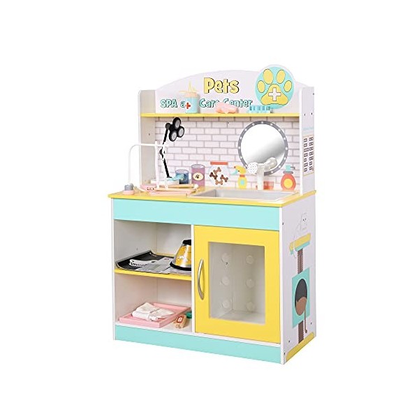 Teamson Kids Centre Vétérinaire Clinique Animaux Chien Chat Imitation Jouet en Bois pour Enfant avec 19 Accessoires Little He