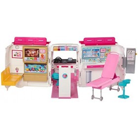 Barbie Lot Véhicule Médical, Voiture Ambulance Transformable en hôpital, Jouet pour Enfant + Pile Bouton alcaline Duracell sp