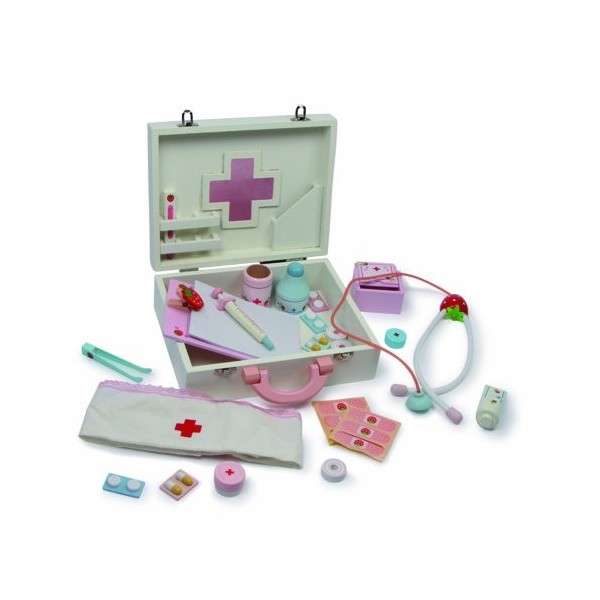 Small Foot 6113 Mallette de docteur en bois, avec thermomètre, stéthoscope et coiffe, jeu de rôle à partir de 3 ans jouets, 2