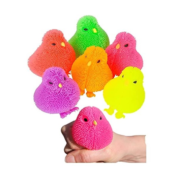 Lot de 6 peluches en forme de poussin de couleur fluo 7,6 cm pour soulager le stress et le stress Idéal pour apaiser le TDA