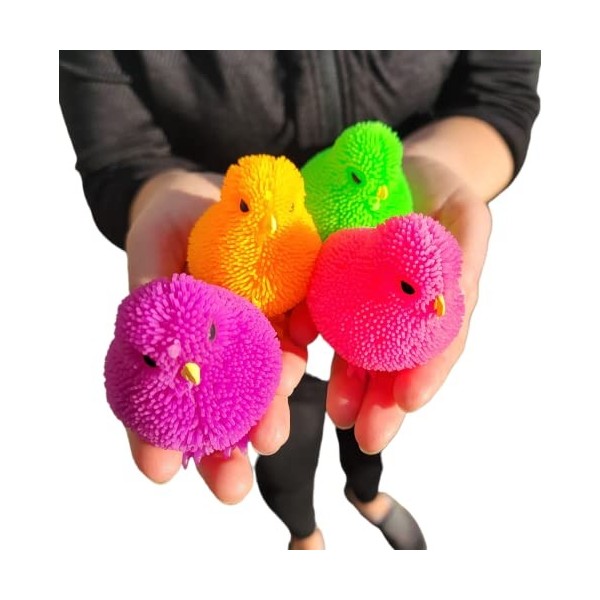 Lot de 6 peluches en forme de poussin de couleur fluo 7,6 cm pour soulager le stress et le stress Idéal pour apaiser le TDA