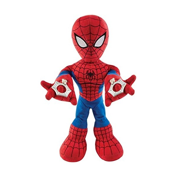 Marvel City Swinging Spider-Man Plush Figure, 11in Soft Super Hero Doll with Web-Swinging Action, Lights & Sounds, Gift for K