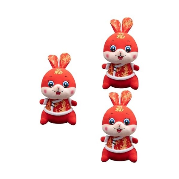 ibasenice 3 Pièces Poupée Lapin Costume Tang Lapin en Peluche Figurines du Zodiaque Chinois Lapin Lannée De Décor De Voiture