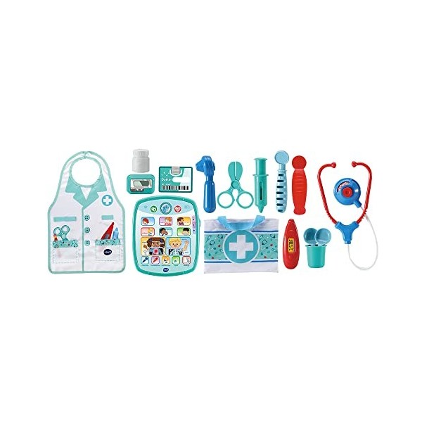 VTech 80-552123 Kit de Soins et de médecins en Cuir – Jouets éducatifs – Thermomètre Inclus – avec Effets sonores – 2 à 5 Ans