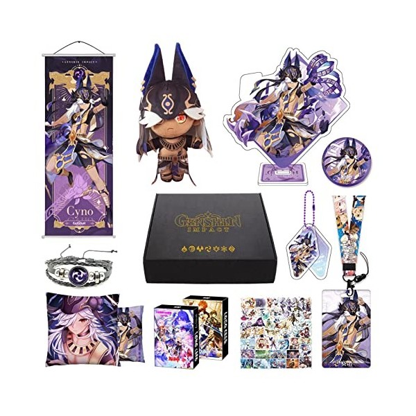 MOTAO Genshin Impact Box Xiao Hu Tao Qiqi Merch Set - Poupée, Poster, Taie doreiller, Figurine, Bracelet, Badge, Porte-clés,