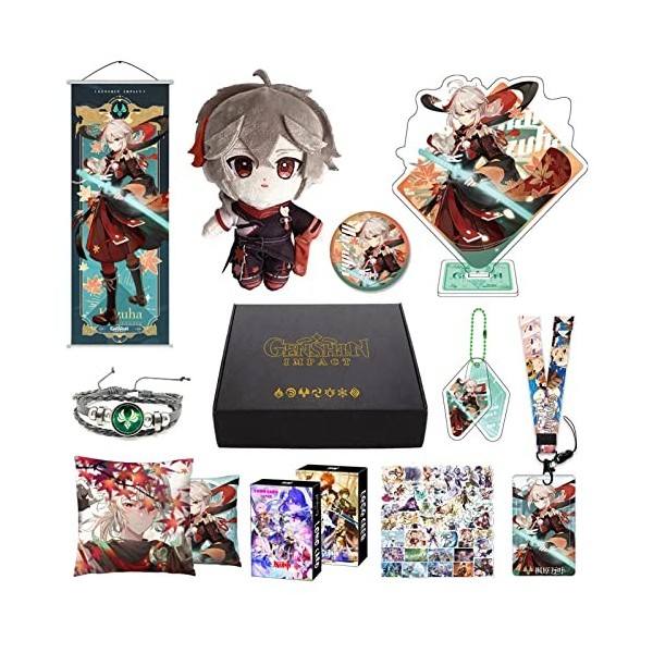 MOTAO Genshin Impact Box Xiao Hu Tao Qiqi Merch Set - Poupée, Poster, Taie doreiller, Figurine, Bracelet, Badge, Porte-clés,