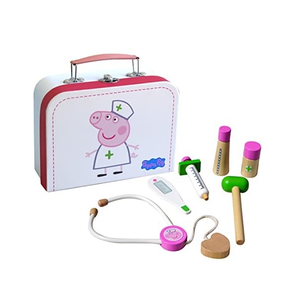 Barbo Toys Peppa Pig Malette de Docteur Enfant de avec 6 pièces de Jouet en Bois | Jeu de Rôle à Partir de 2 Ans pour Filles 