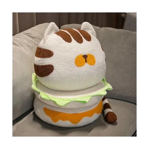 Coussin en Peluche Creative Burger Cat avec Couverture Nourriture en Peluche Kawaii Animal Coussin Poupée Mignon Doux Enfants