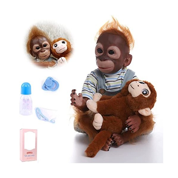 ZIYIUI 21 Pouces 51 cm Bebe Reborn Garçon Singe Vinyle Souple Silicone Réaliste Simulation Nouveau-Né de Singe Nouveau-né Fil