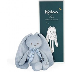 KALOO - Lapinoo - Pantin Lapin - Peluche Bébé en Velours Côtelé - 35 cm - Couleur Bleu - Matière très Douce - Boîte Cadeau - 