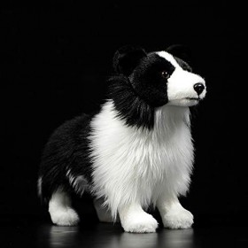 LEUYA Boucles doreilles Border Collie Mini Chien fourré Peluche Jouet Noir Mignon Cadeau pour Enfants réaliste Animal poupée