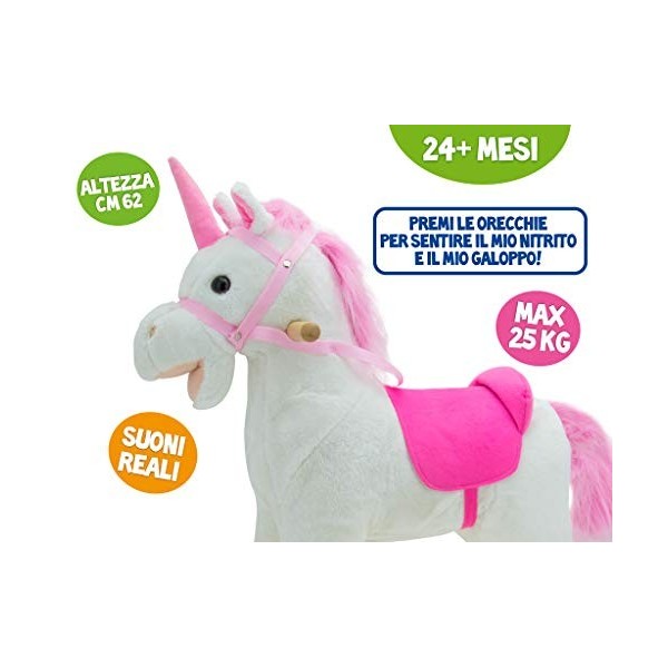 Teorema- Licorne à Bascule en Peluche, Hauteur 62 cm, Selle 43 cm, avec Sons réels, 39324