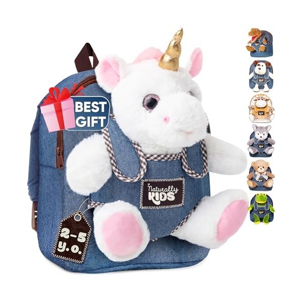 Naturally KIDS Petit Sac à Dos Avec Licorne Rose Peluche pour Enfants 3 4 5 Ans - Cadeau Anniversaire Fille Garcon 2 3 4 5 An