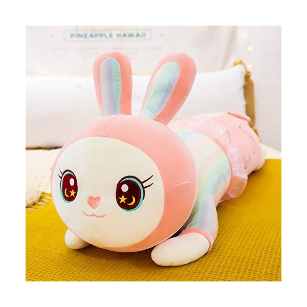 Rainbow Couple Allongé Lapin Oreiller en Peluche Beauté Lapin Oreiller Poupée Enfants Poupée Cadeau-Rose,120cm