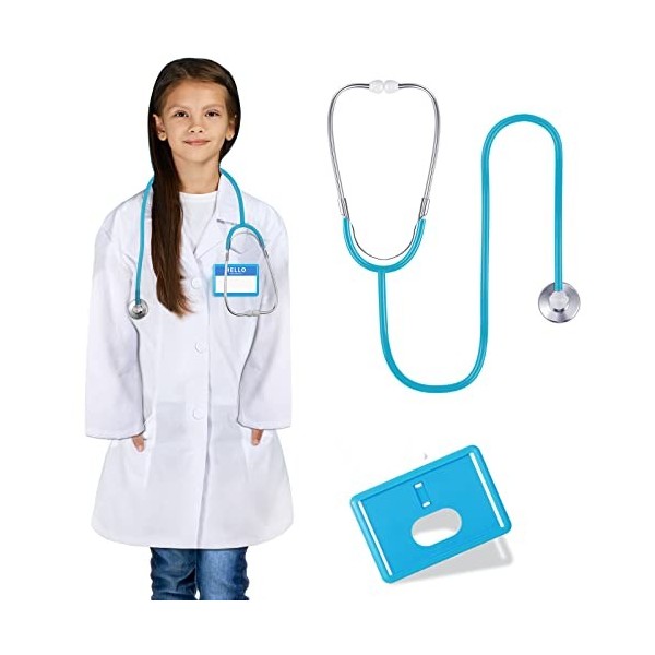 Boyiee 3 Pièces Costume de Docteur dHalloween pour Enfants Kit de Déguisement de Docteur Stéthoscope et Carte de Travail XX