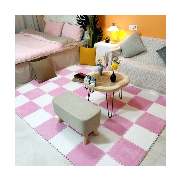 12 Pièces Tapis De Tapis De Sol en Mousse Puzzle en Peluche, Dalles De Tapis De Sol Puzzle, Tapis en Peluche pour Salon, Tapi