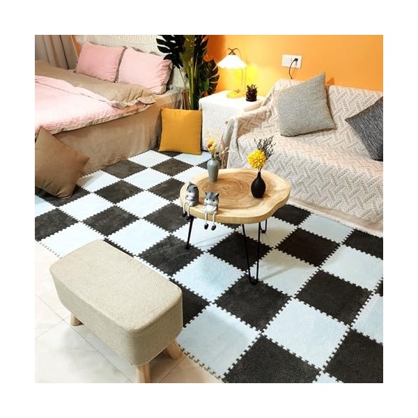 12 Pièces Tapis De Tapis De Sol en Mousse Puzzle en Peluche, Dalles De Tapis De Sol Puzzle, Tapis en Peluche pour Salon, Tapi