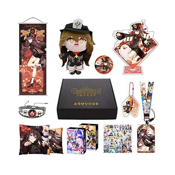 Genshin Impact Box Lynette Set - Poupée en Peluche, Poster, Tapis de souris, Stand Acrylique, Bracelet, Badge, Keychain, Port