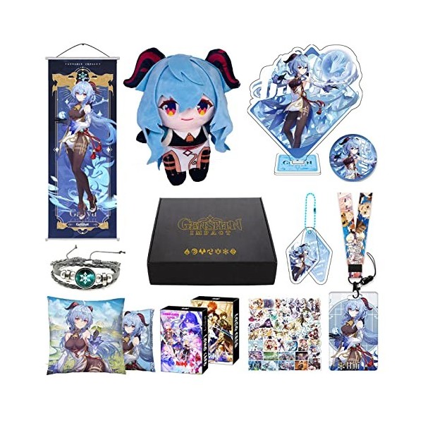 Genshin Impact Box Lynette Set - Poupée en Peluche, Poster, Tapis de souris, Stand Acrylique, Bracelet, Badge, Keychain, Port