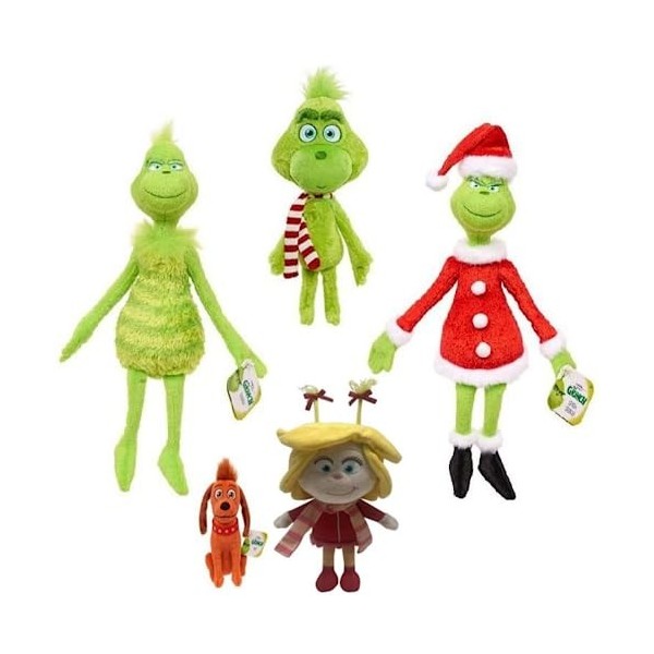 5 Peluche Grinch, Jouets en Peluche Monstre De Cheveux Verts Grinch Poupée en Peluche Grinch Fille Christmas Cadeaux