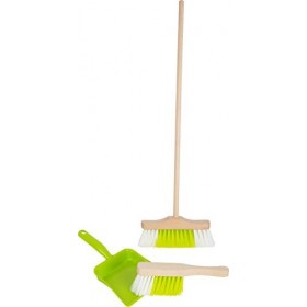 Small Foot 11767 Set de Nettoyage avec Balai, Vert en Bois et Plastique, Jouet ménager Robuste, à partir de 3 Ans Toys