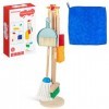 HELLOWOOD Kit de nettoyage en bois pour enfants, 8 pièces de jouets ménagers Set de jeux de rôle, y compris balais Mop brosse