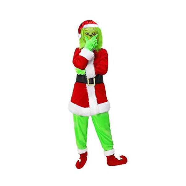 Yearsahrk Costume Grinch pour enfant 6 pièces Costume de Père Noël Vert Big Monster Costume de Noël Monstre Costume Fourrure 