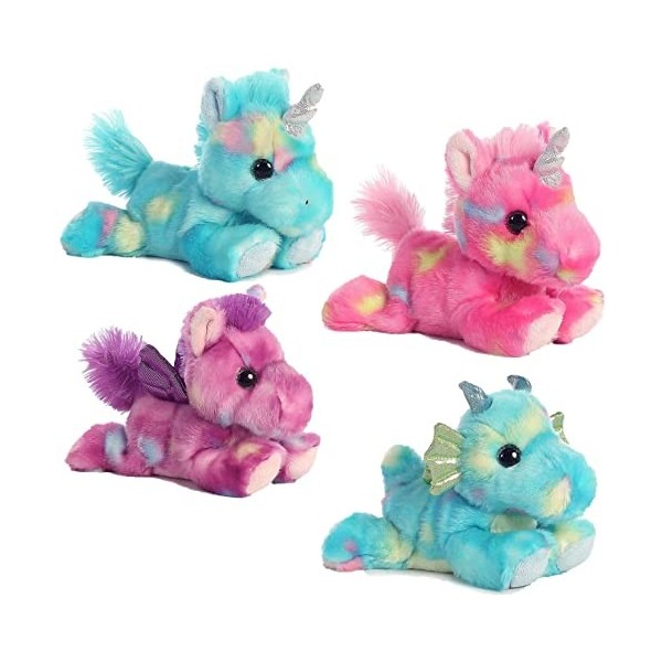 Aurora Bright Fancies Set of 4 Stuffed Beanbag Plushies: Blueberryripple Unicorn, Jellyroll Unicorn, Tutti Fruitti Pegasus & 