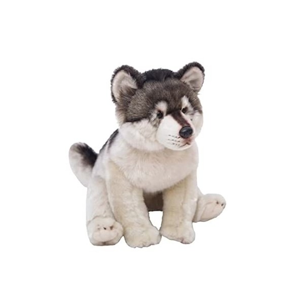 LSQXSS Jouet en Peluche de Loup de Simulation,poupée de Loup Gris Poilu poupée de Peluches réalistes Mignonnes Animaux en Pel