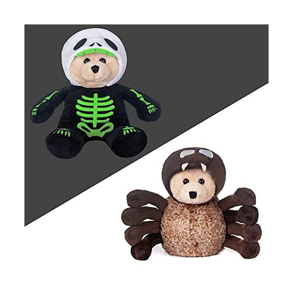 My OLi Peluche dHalloween 22,9 cm - Ours en peluche brillant dans le noir - Squelette en peluche avec chapeaux rabattables -