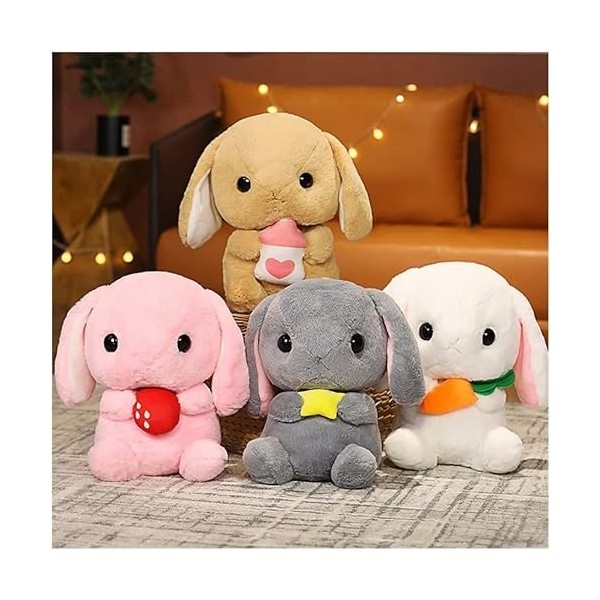 SKUZA Peluches, 22~65 cm Doux Longues Oreilles Lapin en Peluche Peluche Assis Fraise Lapin Poupée Adorable Lapin Peluche Peti