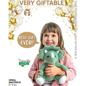 Naturally KIDS Petit Sac à Dos avec Dinosaure Vert Peluche pour Enfants 3 4 5 ans - Cadeau Anniversaire Garcon Fille 2 3 4 5 