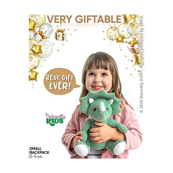 Naturally KIDS Petit Sac à Dos avec Dinosaure Vert Peluche pour Enfants 3 4 5 ans - Cadeau Anniversaire Garcon Fille 2 3 4 5 