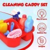 Playkidiz Set Menage Enfant, 10Pcs - Cleaning Caddy Set, Comprend Spray, Éponge, Raclette, Balai Enfant, Organizer Caddy - Pl