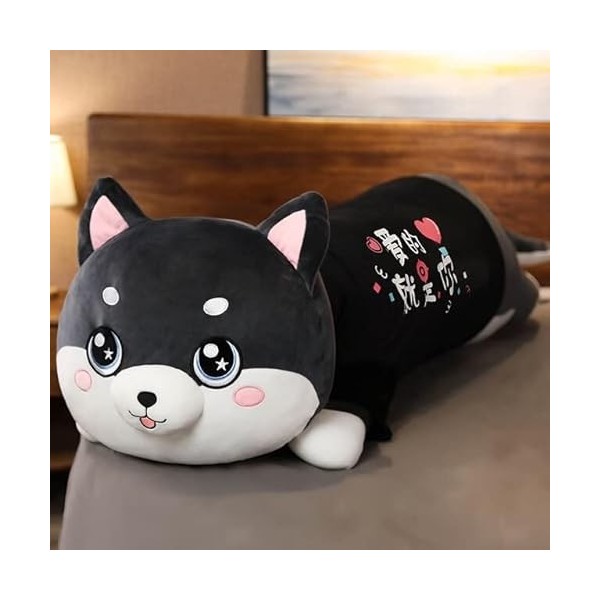 80cm-120cm Drôle Habillé Husky Poupée en Peluche Vêtements Noirs Doux Husky Couché en Peluche Jouet Chien Noir Animaux Enfant