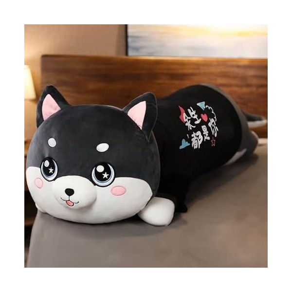 80cm-120cm Drôle Habillé Husky Poupée en Peluche Vêtements Noirs Doux Husky Couché en Peluche Jouet Chien Noir Animaux Enfant