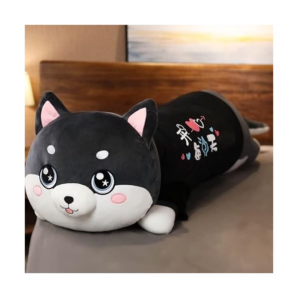 80cm-120cm Drôle Habillé Husky Poupée en Peluche Vêtements Noirs Doux Husky Couché en Peluche Jouet Chien Noir Animaux Enfant