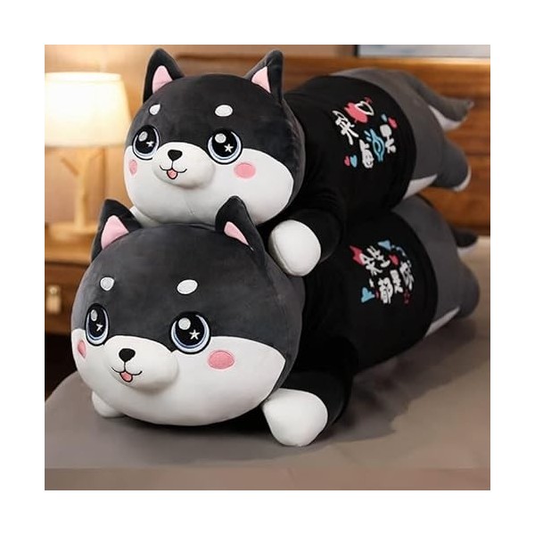 80cm-120cm Drôle Habillé Husky Poupée en Peluche Vêtements Noirs Doux Husky Couché en Peluche Jouet Chien Noir Animaux Enfant